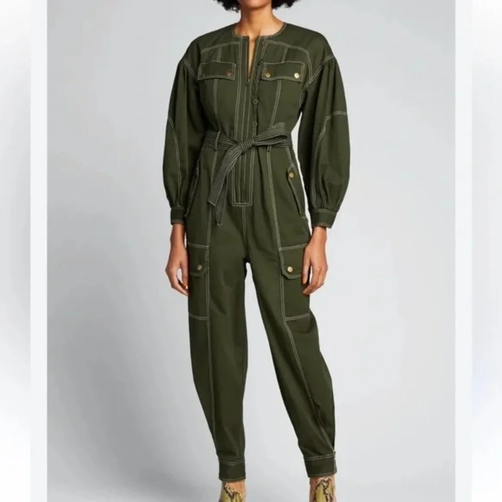 Ulla Johnson Dark Green Utility Jumpsuit with Belted Waist - Picture 13 of 14